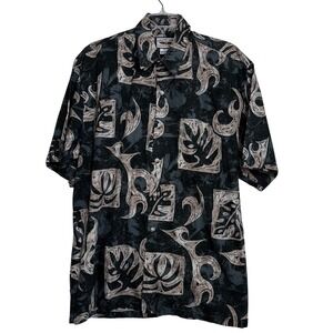 Straight‎ Down Mens Large Short Sleeve Button Up Shirt Black Abstract Tribal USA